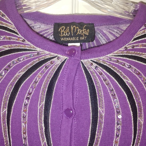 NWT Bob Mackie Beaded Sequin Glitz Cardigan Sweater Purple Size 1X - Picture 2 of 6